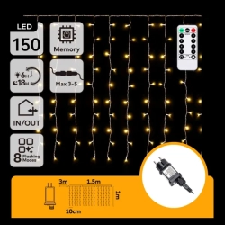 Zewnętrzna kurtyna sople 150 led 1,5m dł sopli 1m ciepła+PILOT - zdjęcie 3